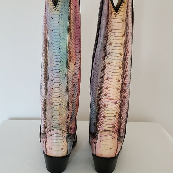 Cowgirl python snakeskin boots painted pink purple blue western rodeo equestrian